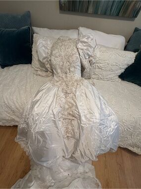 Ivory Long Sleeve Beaded Ball Gown Dress with train hoop